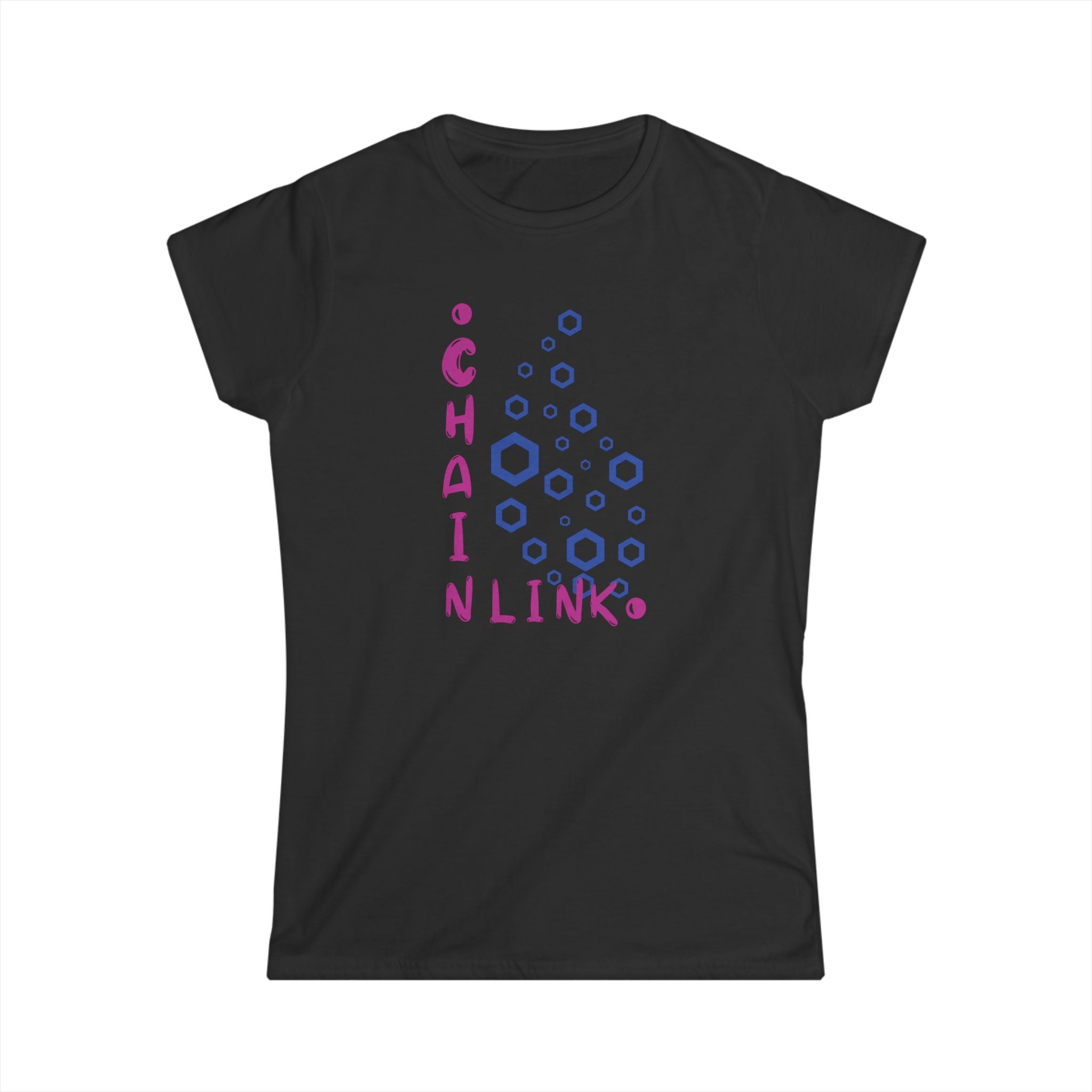 Smart contracts, smarter women. This softstyle LINK Oracle tee delivers comfort, confidence, and crypto style.