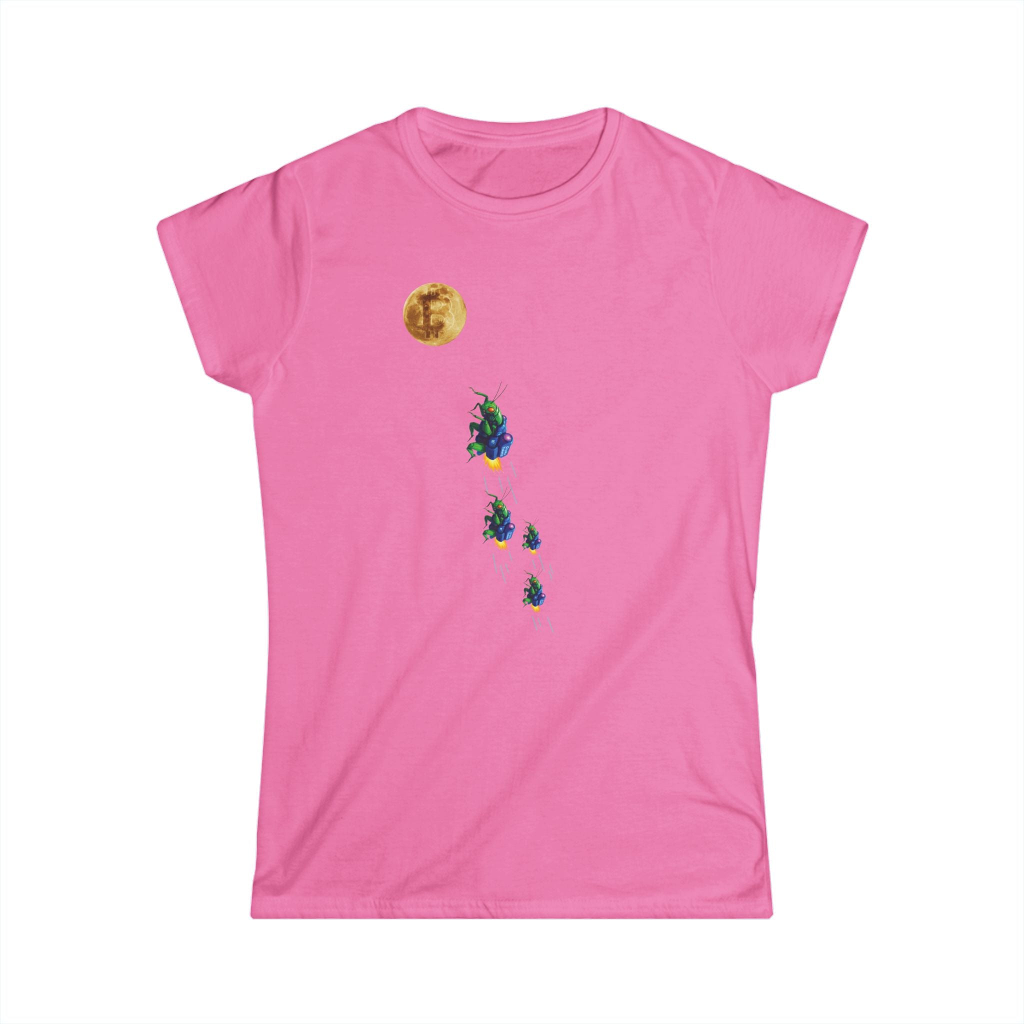 Crypto Crickets Flying to the Moon Womens Softstyle Tee