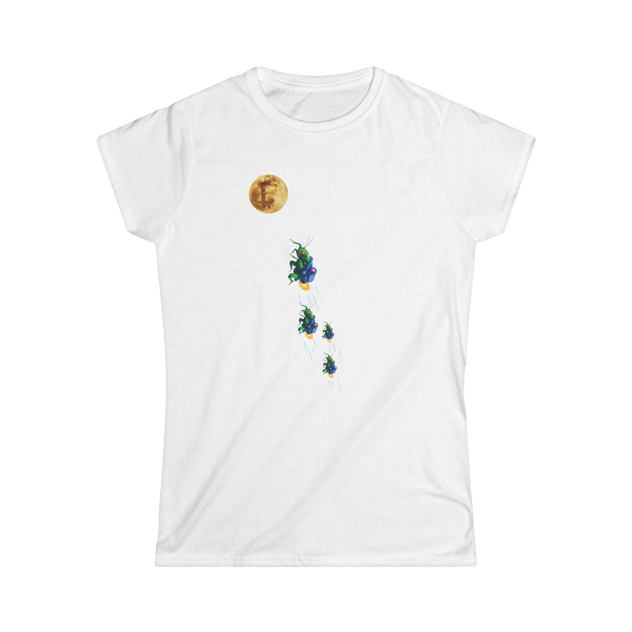Crypto Crickets Flying to the Moon Womens Softstyle Tee