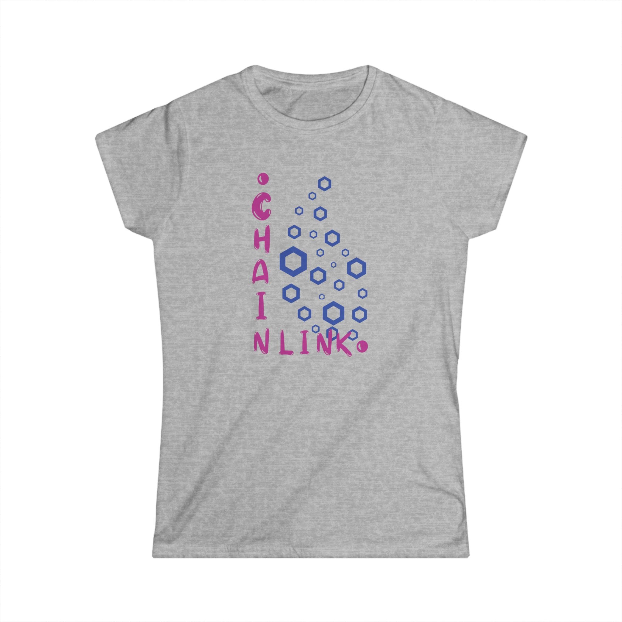 Smart contracts, smarter women. This softstyle LINK Oracle tee delivers comfort, confidence, and crypto style.
