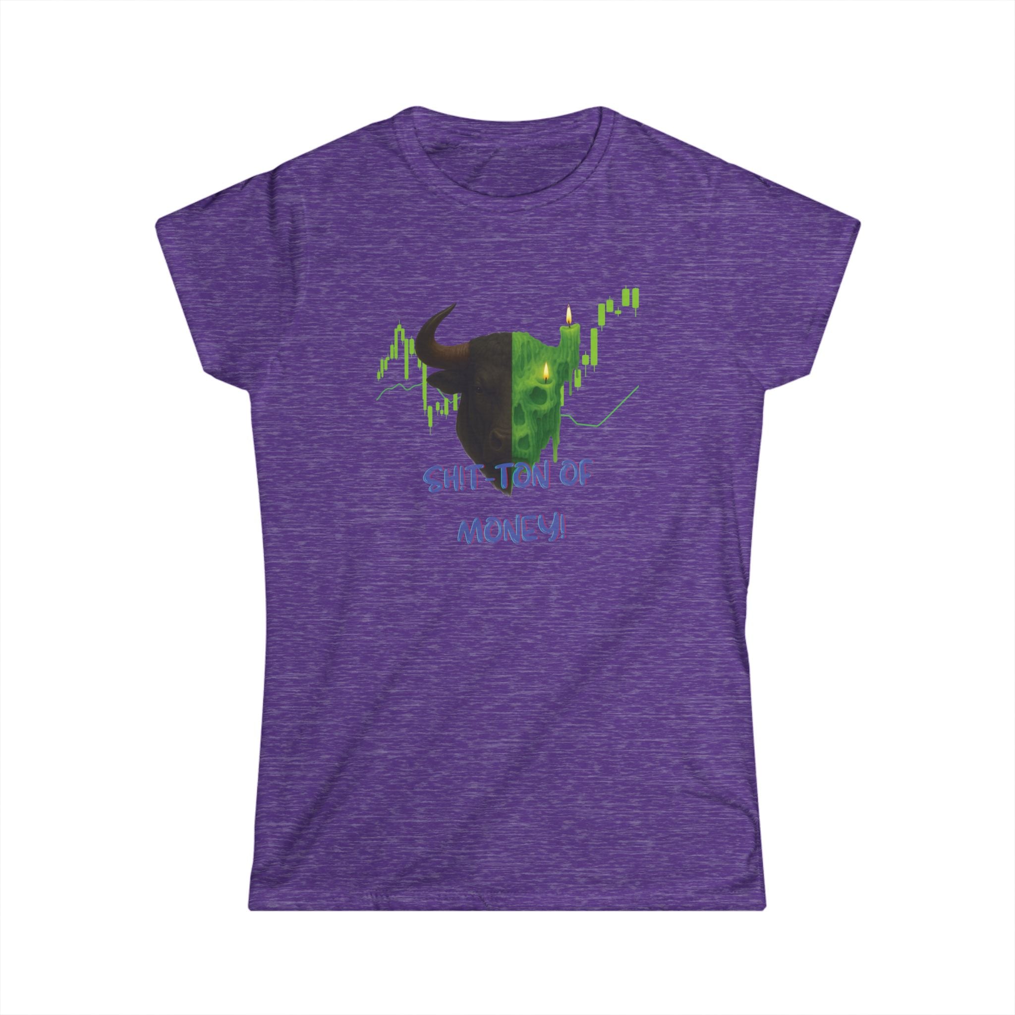 Ladies, this bold green bull says it all, A softstyle tee for women who move markets.