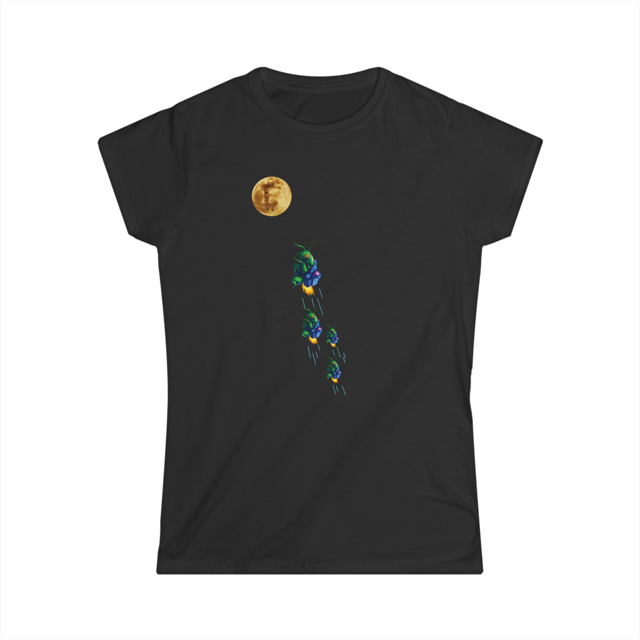 Crypto Crickets Flying to the Moon Womens Softstyle Tee