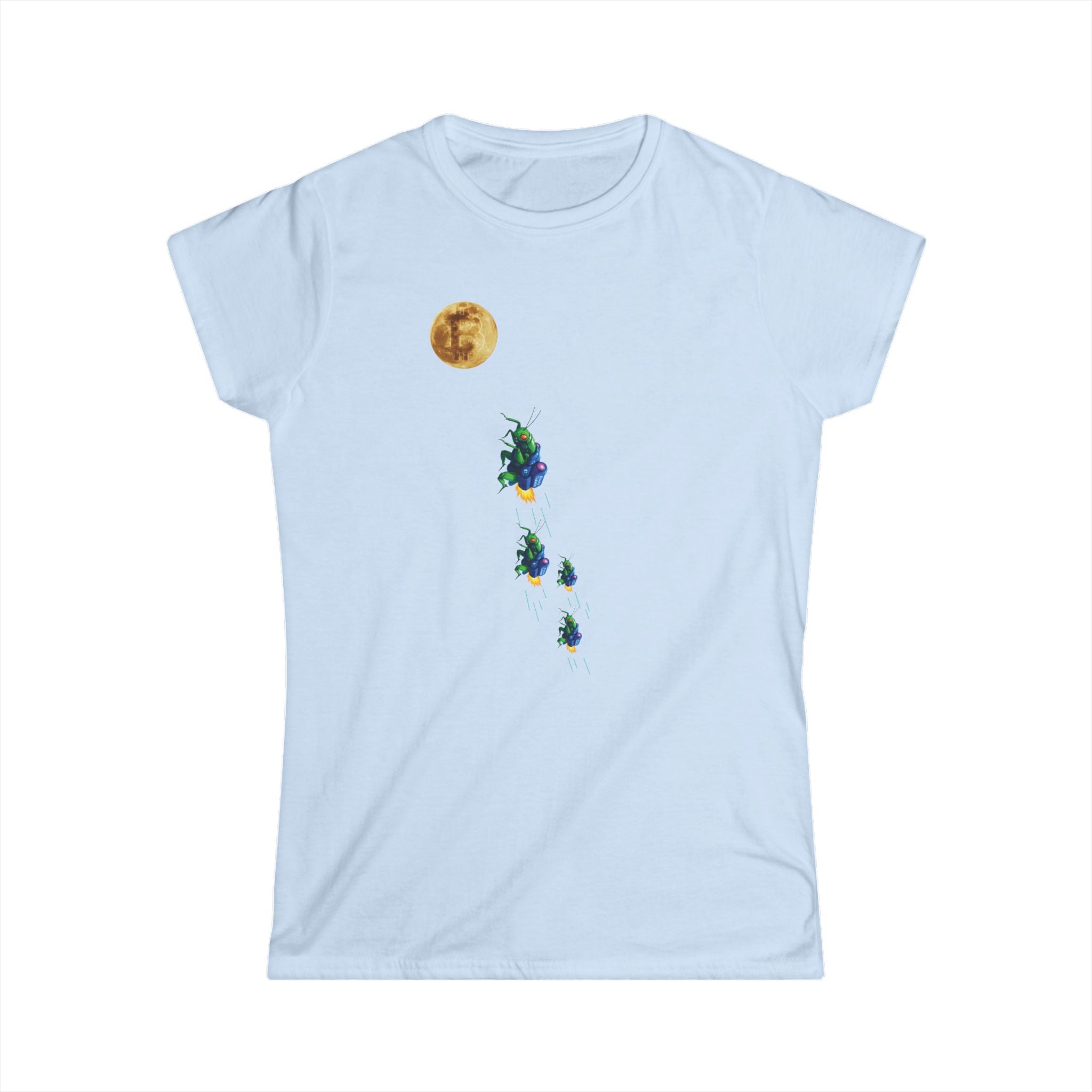 Crypto Crickets Flying to the Moon Womens Softstyle Tee