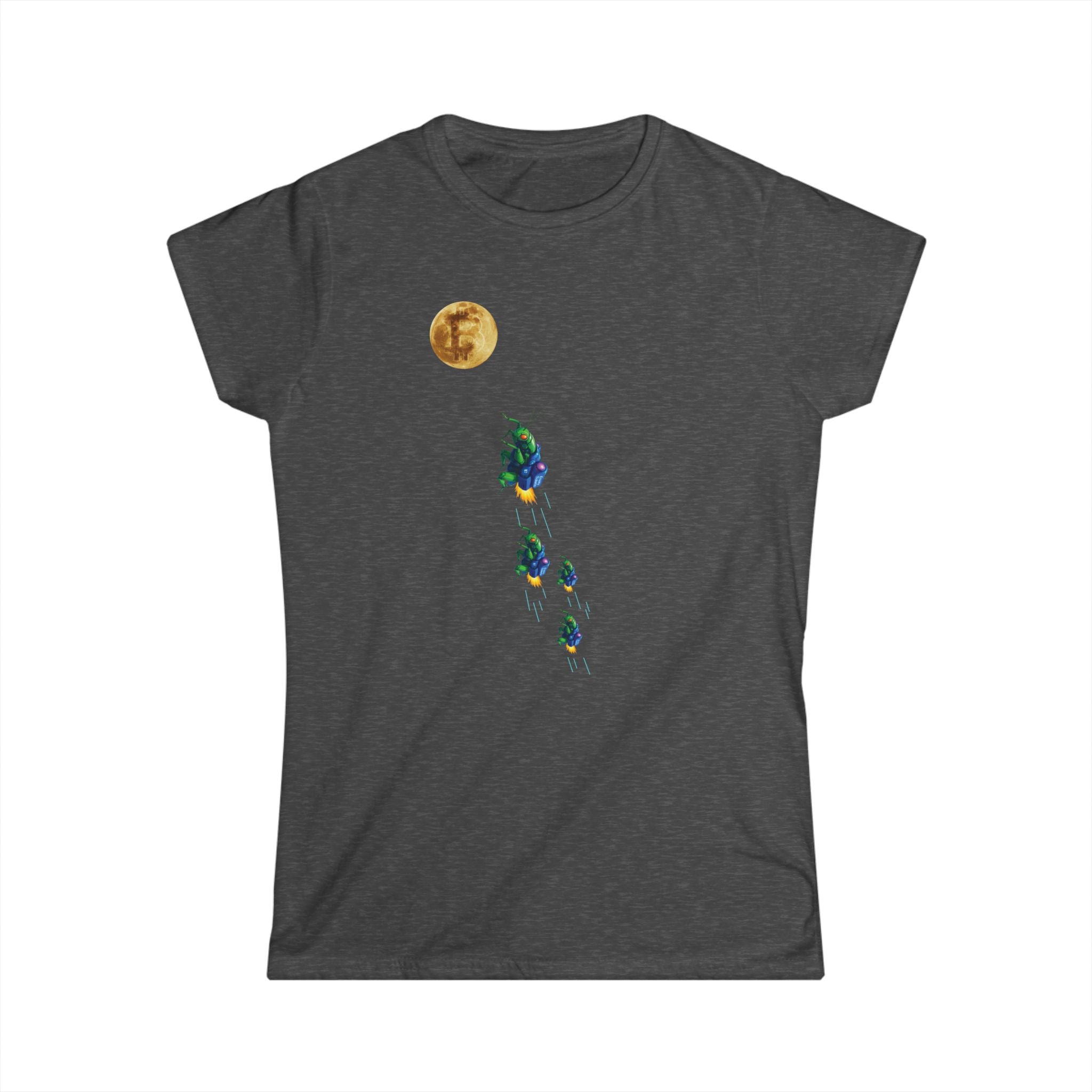 Crypto Crickets Flying to the Moon Womens Softstyle Tee